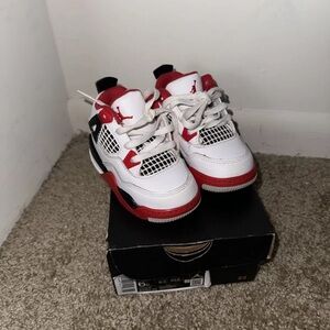 Nike Air Jordan 4 Retro Fire Red White Black BQ7670-160 Td Toddlers Size 6C